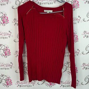 Cleo sweater rhinestone zipper detail Red Ribbed Sweater with Stud Accents